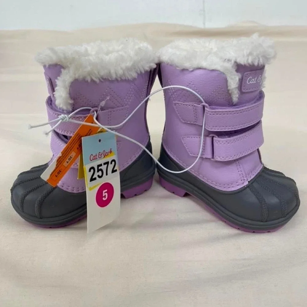 Cat‎ & Jack Girls Snow Boots Size 5 Purple & Gray Waterproof Winter Boots